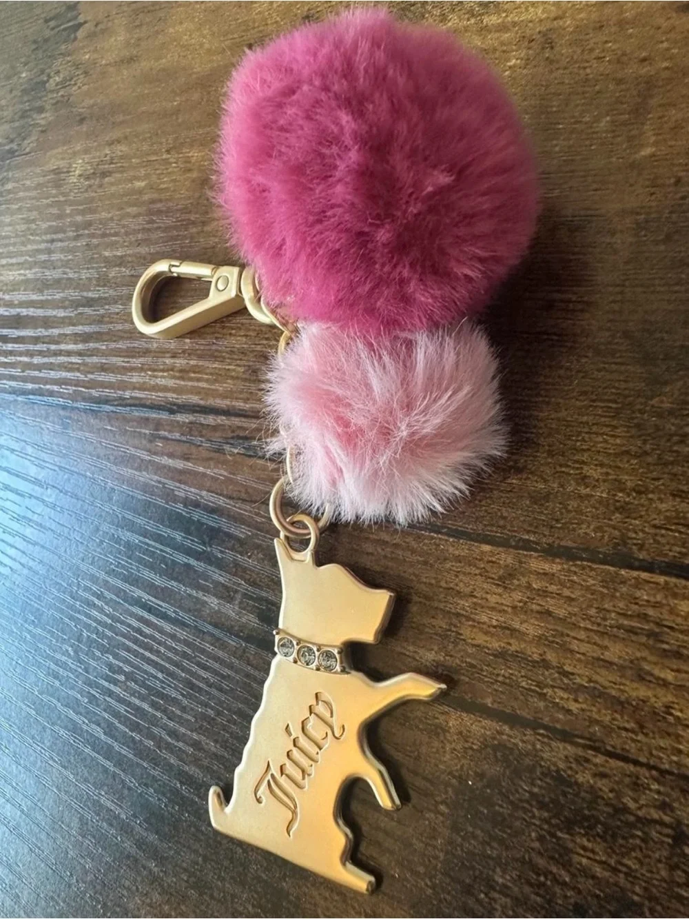 Juicy Couture Bag Charm Pink Pom-Pom & Metal Gold-Tone Dog Keychain NWOT